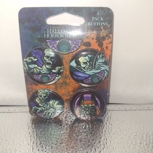 Universal Studios Halloween Horror Nights MONSTERS 4 Piece Button Pin Set - NEW